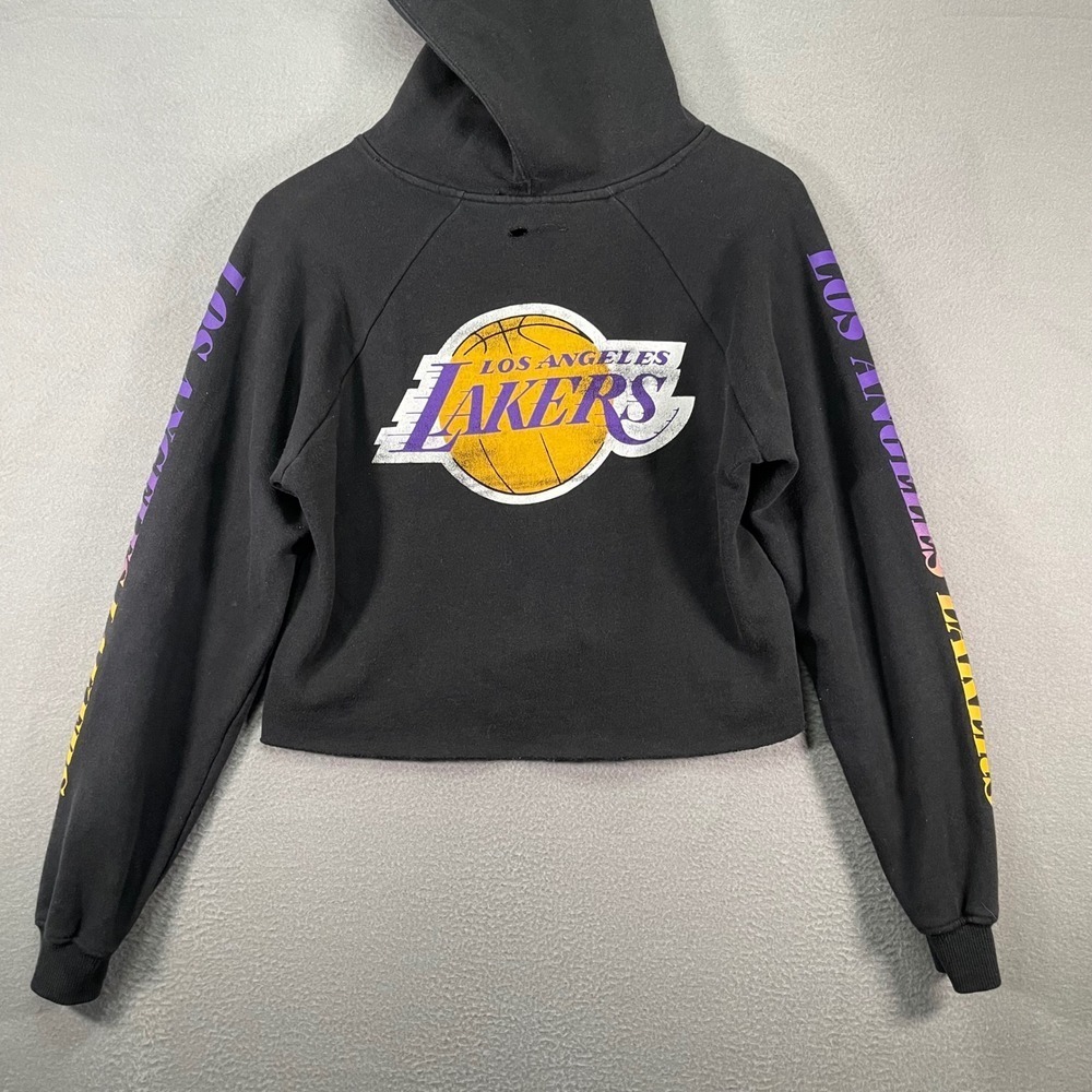 LA‎ Lakers Cropped Hoodie Womens LargeBlack Purple Gold Graphic